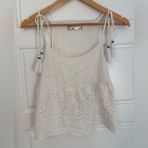 Eyelet Tassel Tie Tank Top in White BOG Collective Cropped Bohemian Fairy Boho